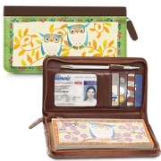 Challis & Roos Awesome Owls Zippered Leather Checkbook Cover